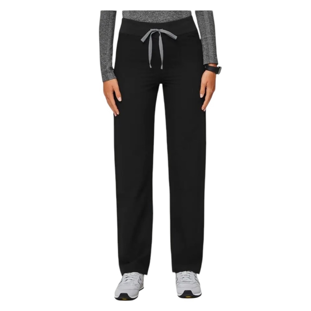 Figs Straight Leg Pants in Black with Gray Drawstring